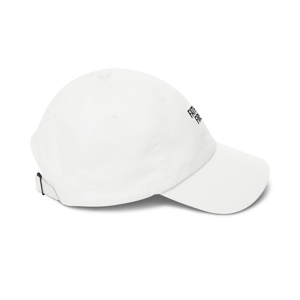 Father First Embroidered Dad Cap — Minimalist White Baseball Hat for New & Proud Dads